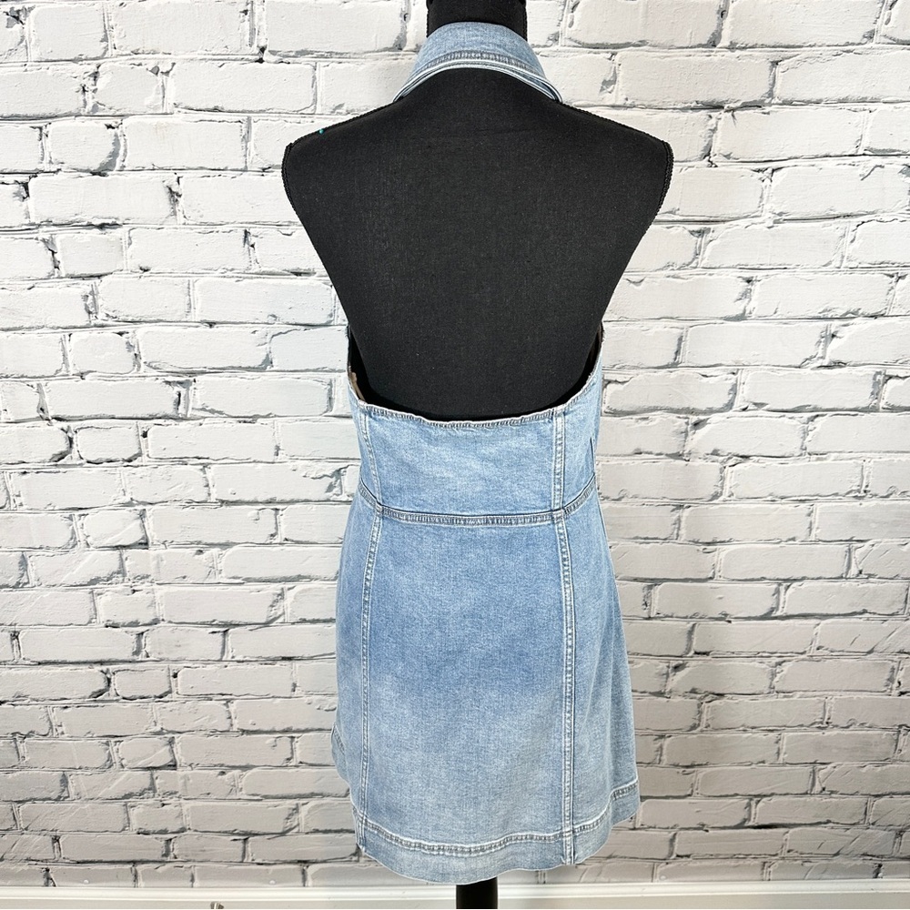 Alice + Olivia Kendall Denim Halter Mini Dress Size 12 Ivy Blue Festival Western - Picture 5 of 15